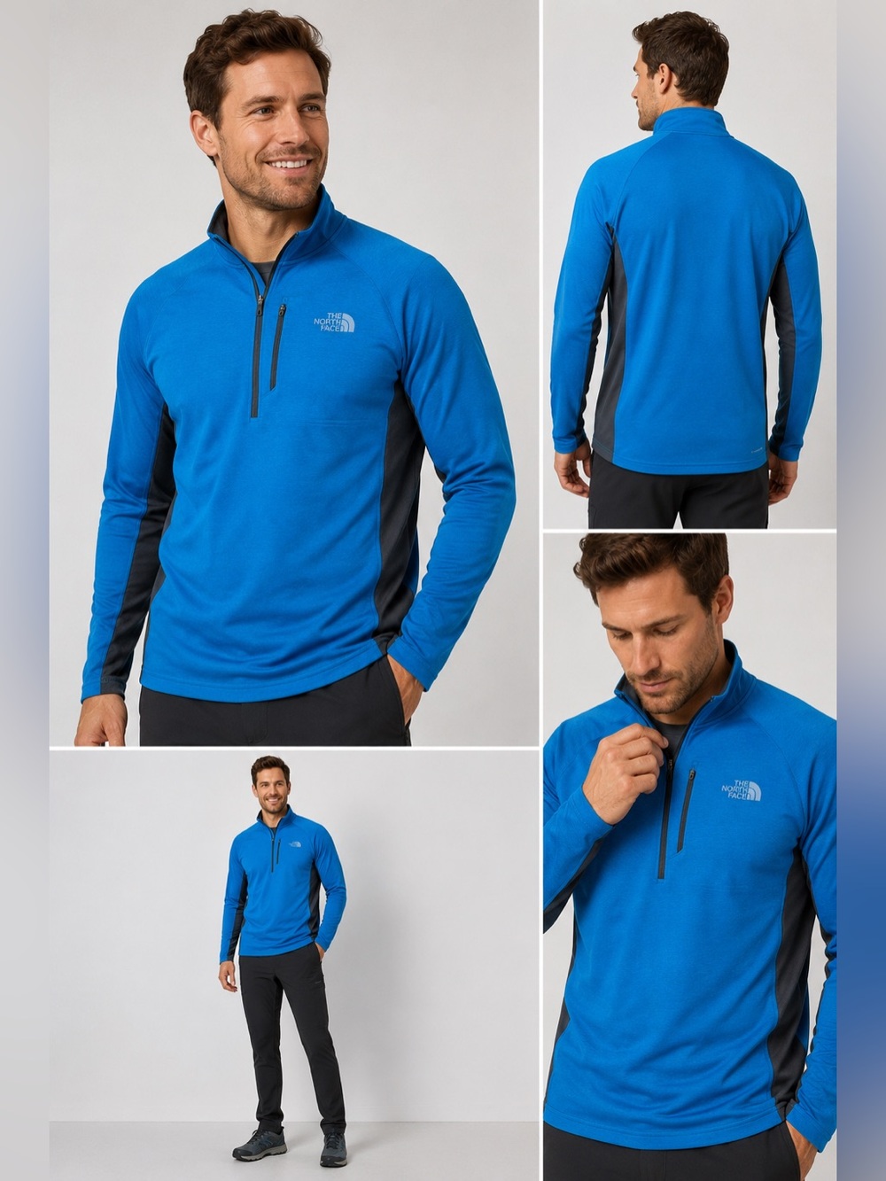 The North Face Men’s Bright Blue Half-Zip Performance Fleece with Black Panels